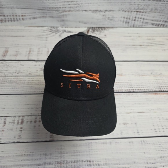 Sitka Hat‎ Cap Snap Back Black Trucker Mesh Patch Embroidered Mid Profile Fit - Picture 3 of 10